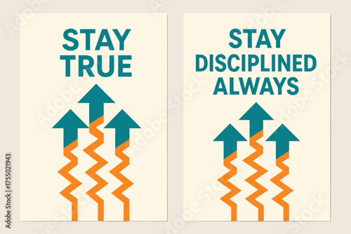 Geometric Determination Banners. Determination. Two vertical A6 banners with safe margins, centered composition, no elements touching edges, geometric style,