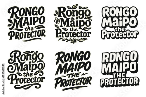 Rongo Maipo Lettering Variations. Rongo Maipo the Protector. Set lettering. harmonious lettering variations of the same emblematic concept (Bold hand-lettering