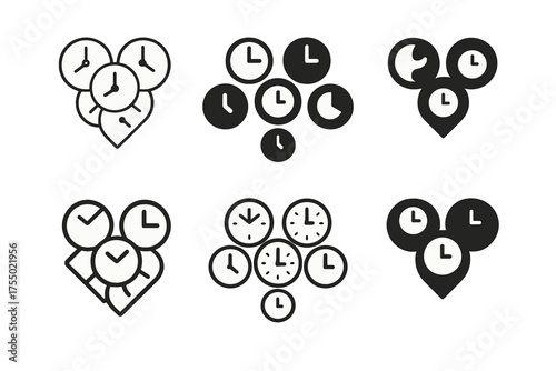 Global Love Clocks. Long-distance relationships and communication. Set Logo of Long-distance relationships and communication: Cluster of clocks showing