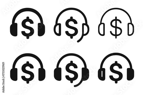 Podcasting Logo Variations. The rise of podcasting as a marketing tool. Set Logo of The rise of podcasting as a marketing tool: Headphones encircling a dollar