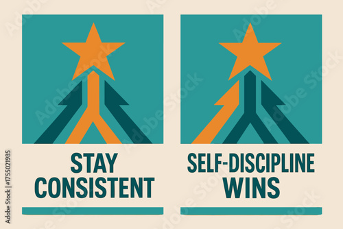 Rise with Determination. Determination. Two vertical A6 banners with safe margins, centered composition, no elements touching edges, geometric style, turquoise