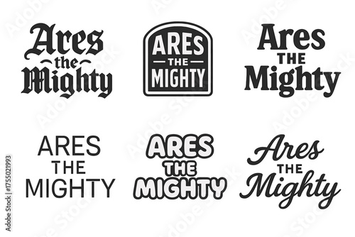 Ares Lettering Variations. Ares the Mighty. Set lettering. harmonious lettering variations of the same emblematic concept (Gothic-inspired decorative type,