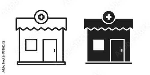 Pharmacy icon in Line and Silhouette Icon Set. Isolated Vector Illustration.