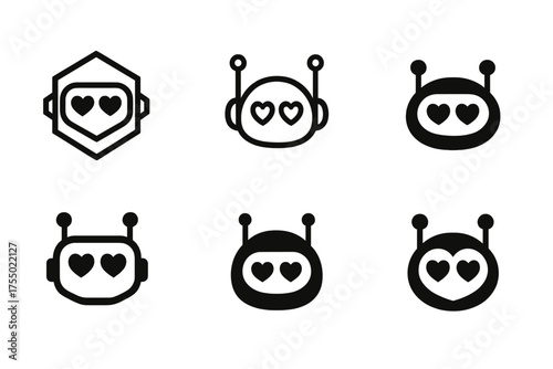 Robotic Empathy Emblems. Robotic empathy and emotional response. Set Logo of Robotic empathy and emotional response: robot face with expressive eyes.