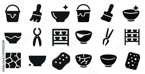 Home pottery and ceramics solid icons set – filled, crafting, decorative symbols