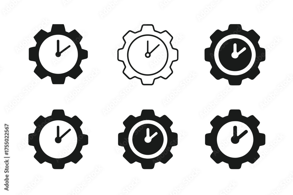 Obraz premium Digital Clock Logos. Resetting a digital clock. Set Logo of Resetting a digital clock: settings gear with time dial. harmonious logo variations of the same