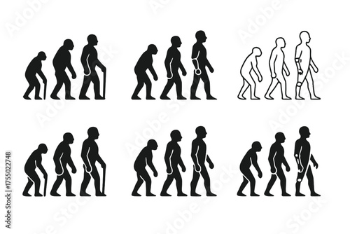 AI Body Evolution Logos. Evolution of human bodies through AI. Set Logo of Evolution of human bodies through AI: prosthetic limb (arm). harmonious logo