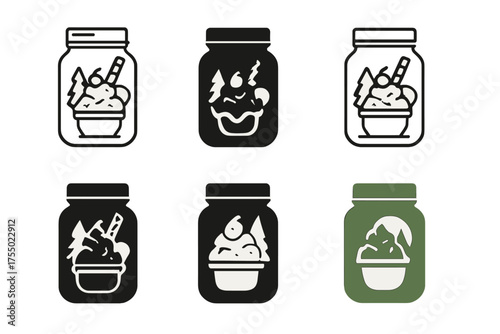Ice Cream Logo Variations. Outdoor ice cream sundae bar setup. Set Logo of Outdoor ice cream sundae bar setup: Toppings Jar. harmonious logo variations of the