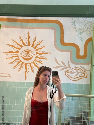 young girl doing selfie in a mirror