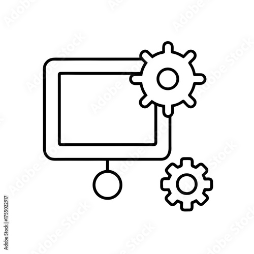Computer with gears outline configuration on transparent background