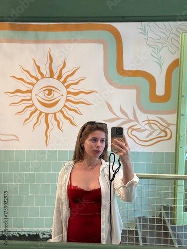 young girl doing selfie in a mirror