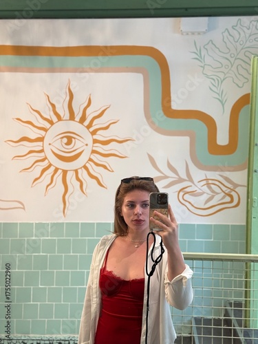 young girl doing selfie in a mirror