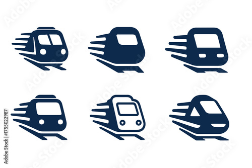 Commuter Train Logos. Public Transport. Set Logo of Public Transport: commuter train with motion lines. harmonious logo variations of the same emblematic