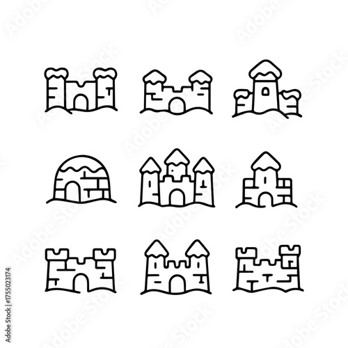 set of outline icons snow fortresses vector on a white background
set of 9 line icons, vector, on a white background