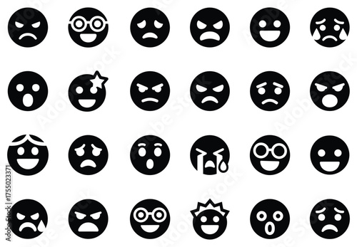 Collection of black and white emotion icons