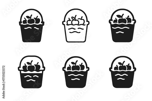 Halloween Activity Logos. Halloween party activities for children. Set Logo of Halloween party activities for children: apple bobbing bucket. harmonious logo