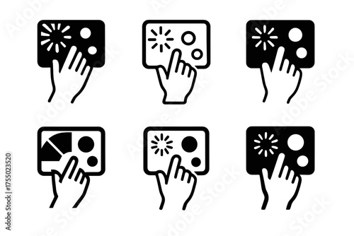 Interactive Art Logos. Interactive digital art installations. Set Logo of Interactive digital art installations: gesture-controlled installation. harmonious