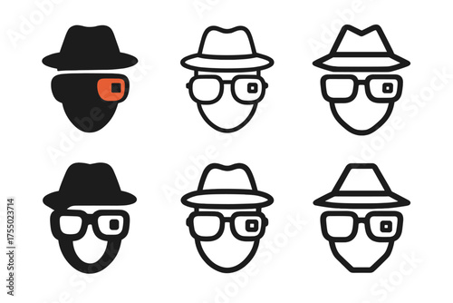 Augmented Reality Logo Grid. Augmented reality marketing. Set Logo of Augmented reality marketing: virtual product try-on (glasses/hat). harmonious logo