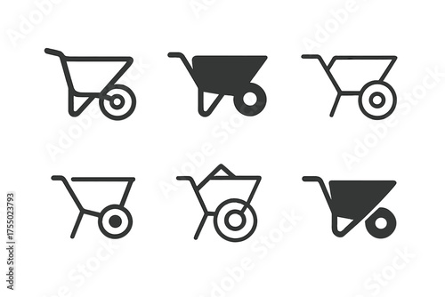 Gardening Tools Logo. Gardening tools. Set Logo of Gardening tools: wheelbarrow. harmonious logo variations of the same emblematic concept, each with different
