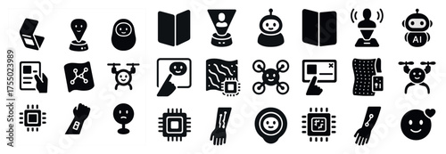 Ai and robotics solid icons set – silhouette, tech, automation graphics