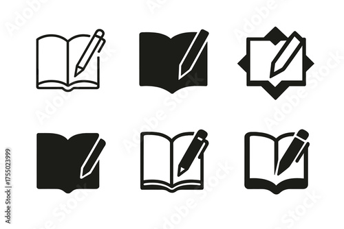 Culinary Fusion Logos. Food recipe creation and fusion cuisines. Set Logo of Food recipe creation and fusion cuisines: recipe book with pen. harmonious logo