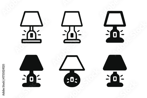 Bedside Lamp Logos. Turning on a bedside lamp. Set Logo of Turning on a bedside lamp: lamp switch toggled. harmonious logo variations of the same emblematic