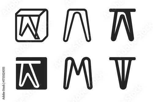 Chair Leg Logos. Chair leg. Set Logo of Chair leg: metal hairpin leg. harmonious logo variations of the same emblematic concept, each with different artistic