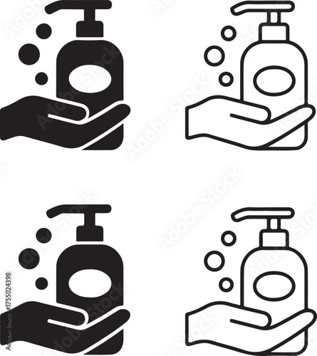 Isolated hygiene icons, black hygiene soap handwash symbol, clean health vector, minimal thin stroke hygiene care icon, washing protection illustration, editable sanitary design