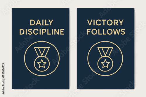 Daily Discipline Banners. Discipline. Two vertical A6 banners with safe margins, centered composition, no elements touching edges, modern minimal, navy and