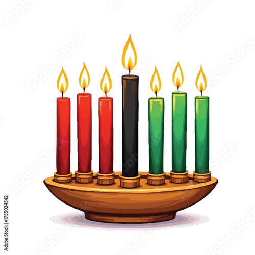 Kwanzaa Kinara Vector — Black and White Illustration of Seven Candles Representing African-American Heritage and Cultural Principles
