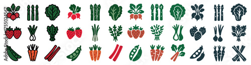 Vegetable and garden flat icons set – solid, filled, gardening and nature symbols