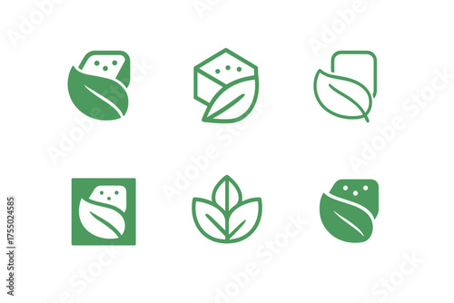 Eco-Friendly Logo Designs. Sustainable packaging. Set Logo of Sustainable packaging: biodegradable foam cushion. harmonious logo variations of the same