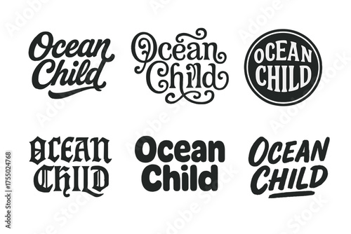 Ocean Child Lettering. Ocean Child. Set lettering. harmonious lettering variations of the same emblematic concept, each with different artistic interpretation