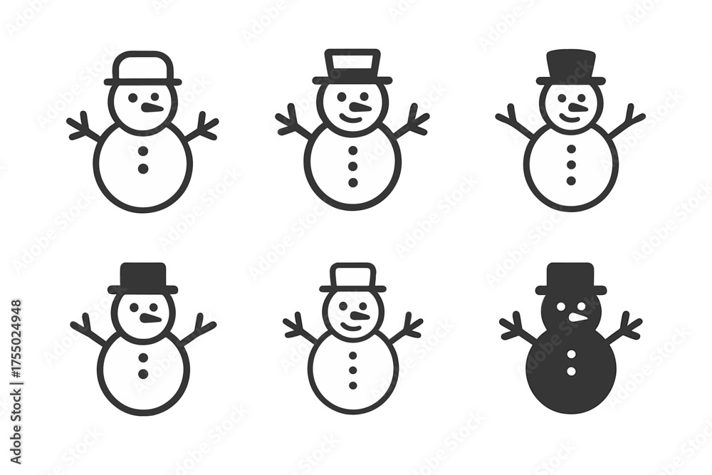 Obraz premium Winter Snowman Logos. Winter. Set Logo of Winter: snowman. harmonious logo variations of the same emblematic concept, each with different artistic
