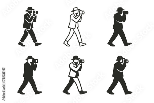Stylish Street Walkers. People walking on a city street dressed in stylish outfits. Set Logo of People walking on a city street dressed in stylish outfits: