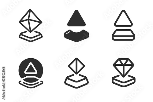 Holographic Logo Variations. Interactive digital art installations. Set Logo of Interactive digital art installations: holographic display. harmonious logo