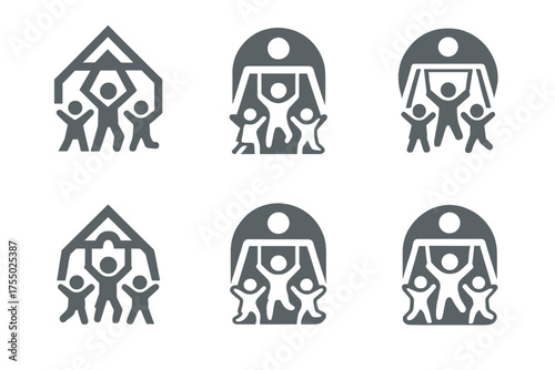 Playtime Logo Variations. Everyday Life with Children (Learning, Playing, Growing). Set Logo of Everyday Life with Children: kids playing in a playground.