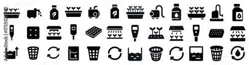 Agriculture and gardening solid icons set – filled, farming, plant growth symbols
