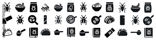 Insect silhouette icons set – bugs, pests, black and white symbols for warnings