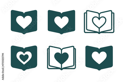 Family Time Logos. Quality time with parents. Set Logo of Quality time with parents: Photo album with heart (family memories). harmonious logo variations of