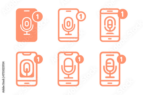 Podcast Logo Evolution. The rise of podcasting as a marketing tool. Set Logo of The rise of podcasting as a marketing tool: Mobile phone showing a podcast app