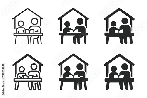 Homeschool Logo Variations. Home schooling environments and teaching materials. Set Logo of Home schooling environments and teaching materials: Parent-Teacher