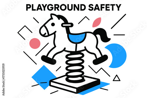 Playground Safety Design. Playground Safety. Spring rider base shown with abstract geometric safety lines and soft shadows, emphasizing stability and