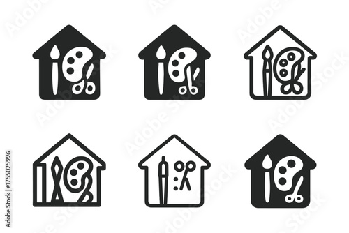 Homeschooling Logo Variations. Home schooling environments and teaching materials. Set Logo of Home schooling environments and teaching materials: Arts &