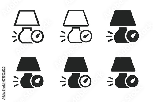 Lamp Logo Variations. Turning on a bedside lamp. Set Logo of Turning on a bedside lamp: dimmer knob. harmonious logo variations of the same emblematic concept,