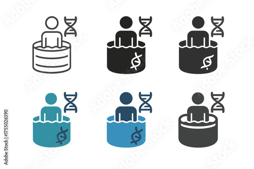 Biohacking Logo Variations. Biohacking and improving human performance. Set Logo of Biohacking and improving human performance: cold plunge tub. harmonious