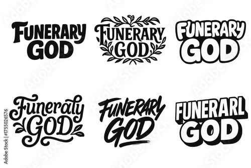 Creative Lettering Grid. Funerary God. Set lettering. harmonious lettering variations of the same emblematic concept (Bold hand-lettering with playful swashes,