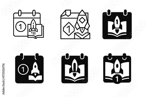 Creative Book Launch Logos. Book launches. Set Logo of Book launches: countdown timer / release-date calendar with marked release day. harmonious