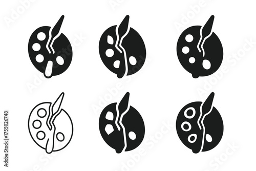 Art Studio Logos. Studio corner with art supplies. Set Logo of Art studio: paint palette knife. harmonious logo variations of the same emblematic concept, each