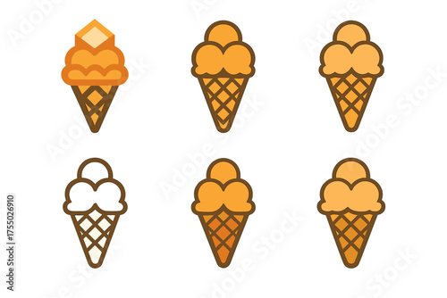 Ice Cream Logo Variations. Outdoor ice cream sundae bar setup. Set Logo of Outdoor ice cream sundae bar setup: Waffle Cone Stack. harmonious logo variations of
